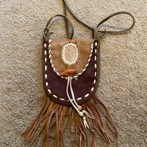 Guatemala hand made leather and suede bag adjustable strap